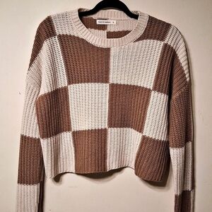 moon & madison Coffee and Cream Crop Boxy Spring Sweater
